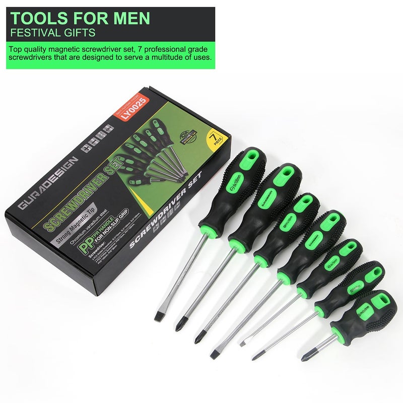 GURADESIGN 7-Piece Magnetic Screwdrivers Set  4 Phillips and 3 Flat  Professional Cushion Grip Screwdriver Set - Image 4
